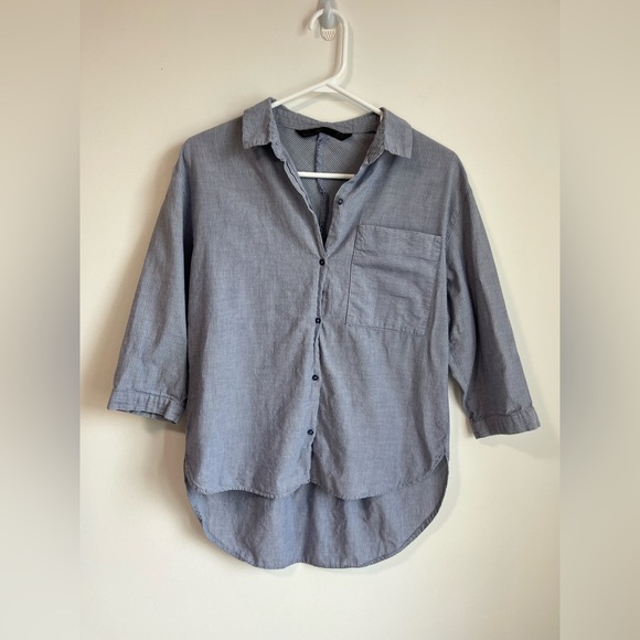 Zara Oversized Blue Striped Button Down Shirt Half Sleeve - Picture 1 of 4
